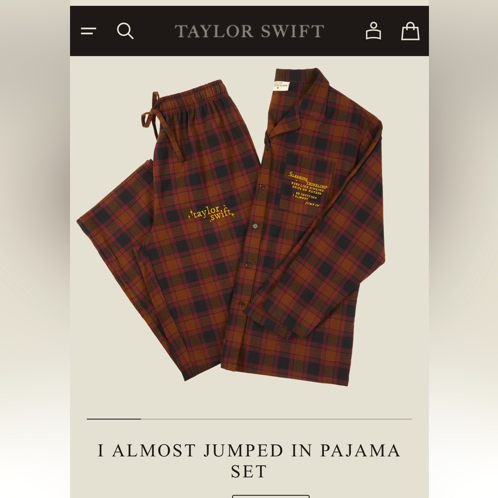 Taylor Swift Evermore I Almost Jumped In Pajama set NEW size Medium